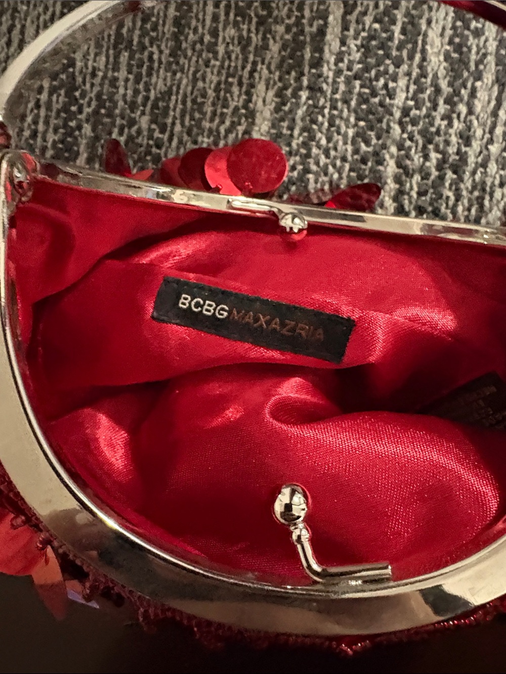 Red Sequin Evening Wristlet Clutch with Metal Handle